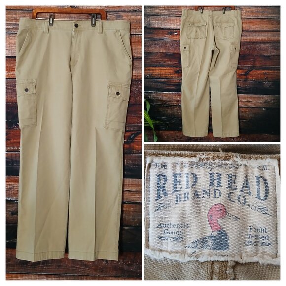 RedHead Pants Mens Size 42X32 Outdoor Cargo Khaki Tan Straight 100% Cotton - Picture 1 of 10